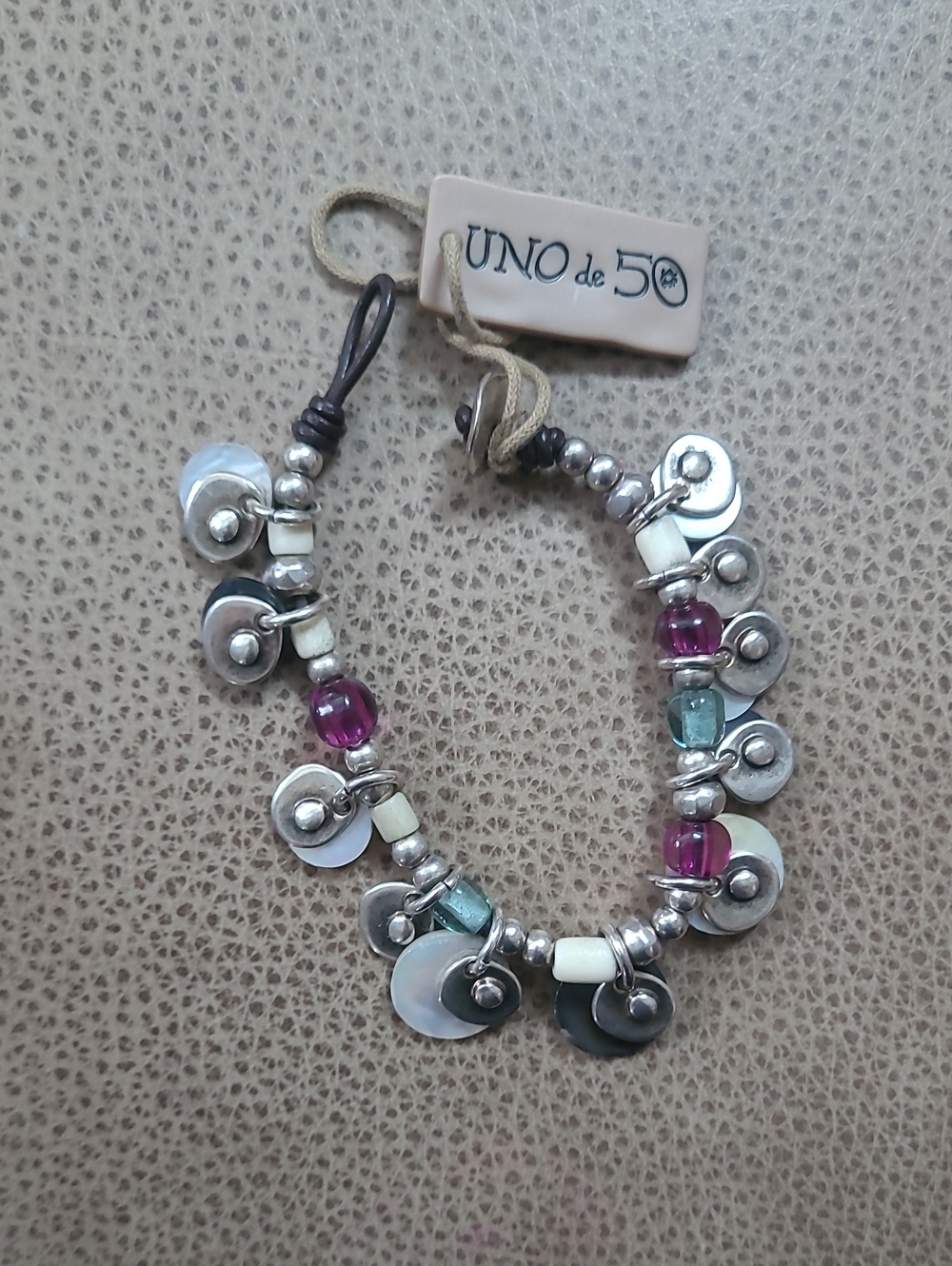UNO de 50 Pink and Teal Charm Bead Bracelet